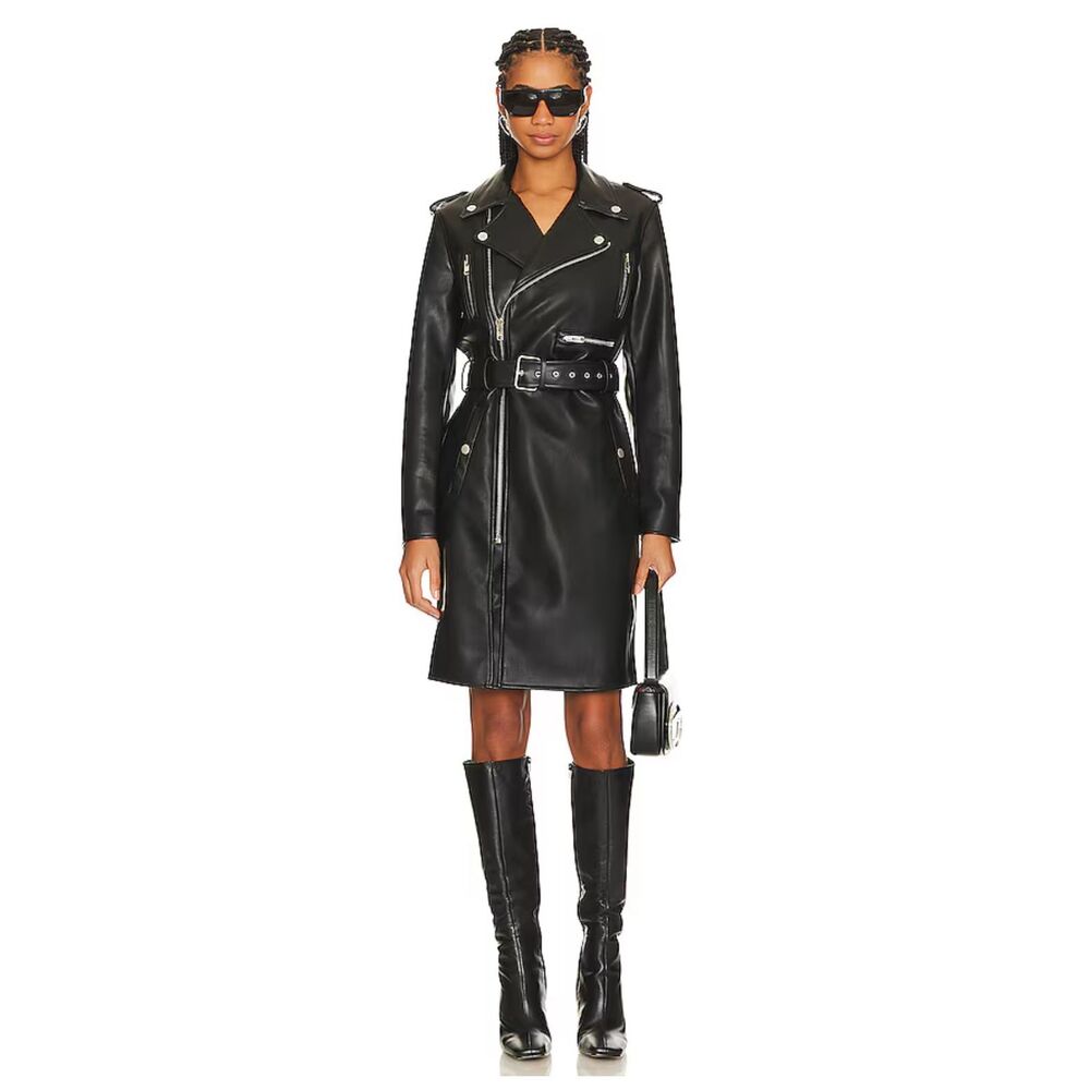 NWT Mother Faux Leather The Long Chopper Coat Black Size Medium $350